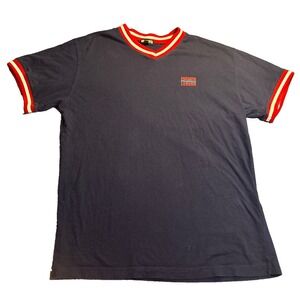 Vintage '80's Michiko Koshino London Men's Short Sleeve V-Neck Blue Size Large